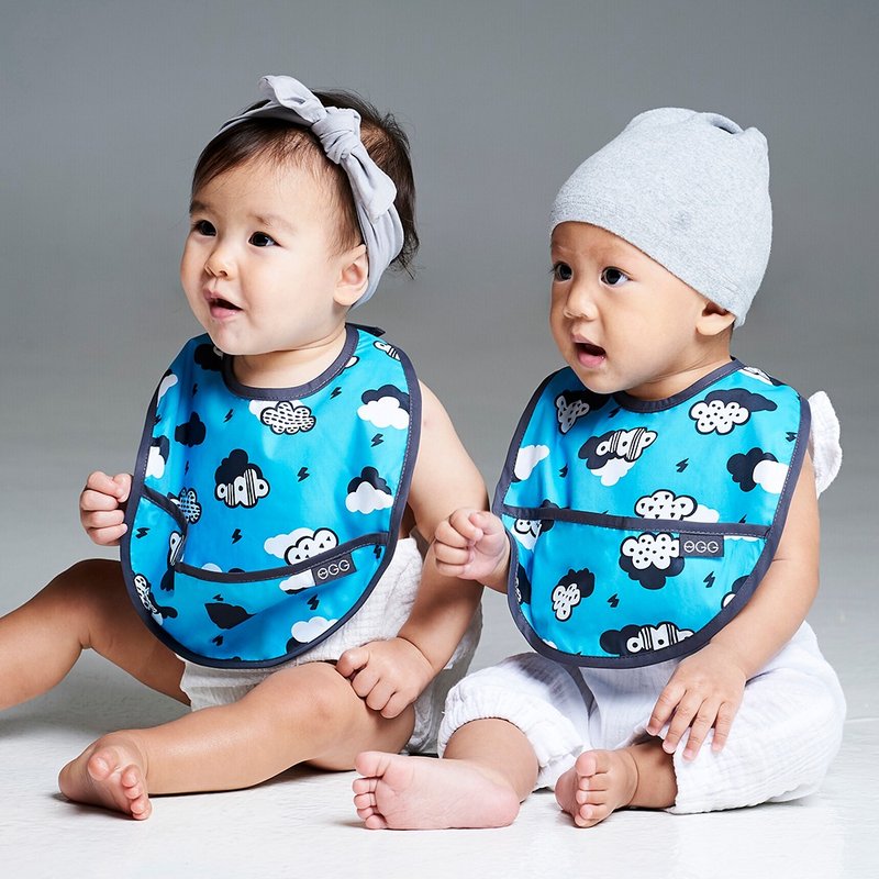 防水圍兜袖套組 | 轟隆隆雲朵 - 圍兜/口水巾 - 防水材質 藍色