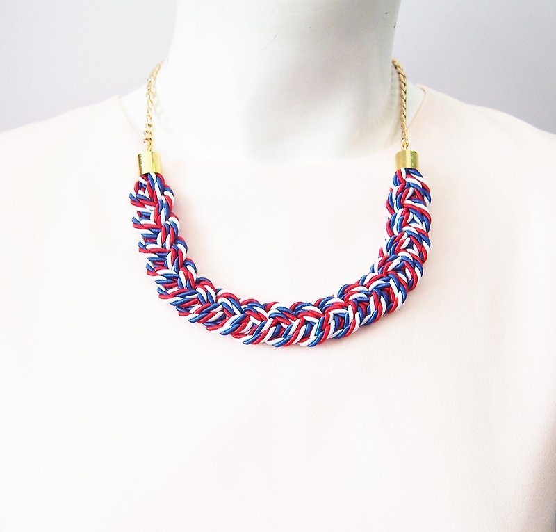 Red ,blue and white rope necklace - สร้อยคอ - วัสดุอื่นๆ สีน้ำเงิน