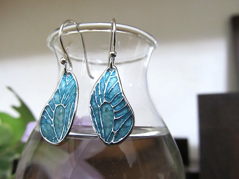 Cloisonne light blue butterfly earrings - Earrings & Clip-ons - Other Metals 