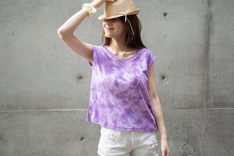 SUMI ◆ Bluebird embroidered tank top ◆ 4SF033_ hand-dyed purple - เสื้อกั๊กผู้หญิง - ผ้าฝ้าย/ผ้าลินิน สีม่วง