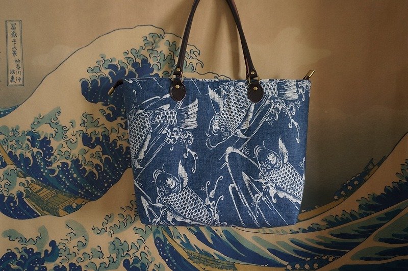 【鯉】和風手提包 背包 - 側背包/斜背包 - 其他材質 藍色