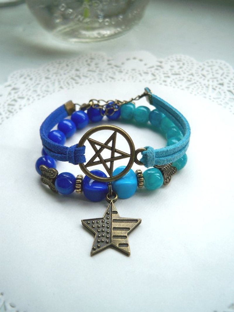 Double Star Romance bracelet - double blue -2 article - Bracelets - Other Materials Multicolor