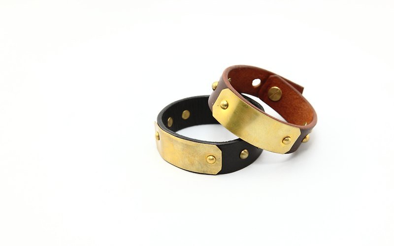 Embellish - Bracelet LB013-02401 皮製黃銅手環 - 手鍊/手環 - 真皮 黑色