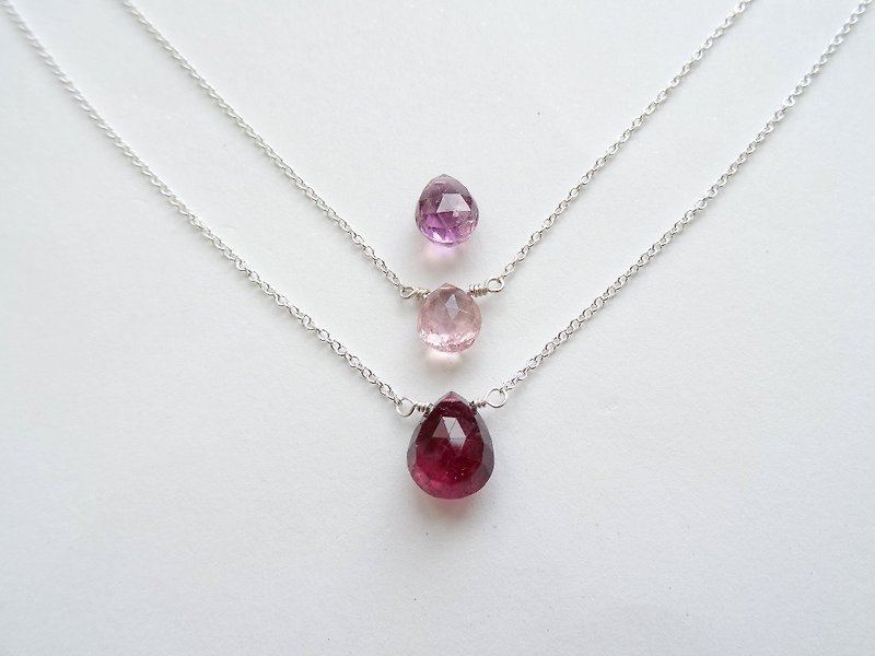 :: :: Single drop light jewelry section Tourmaline Tourmaline Silver bare sense clavicle chain (pink) - สร้อยคอ - เครื่องเพชรพลอย สึชมพู