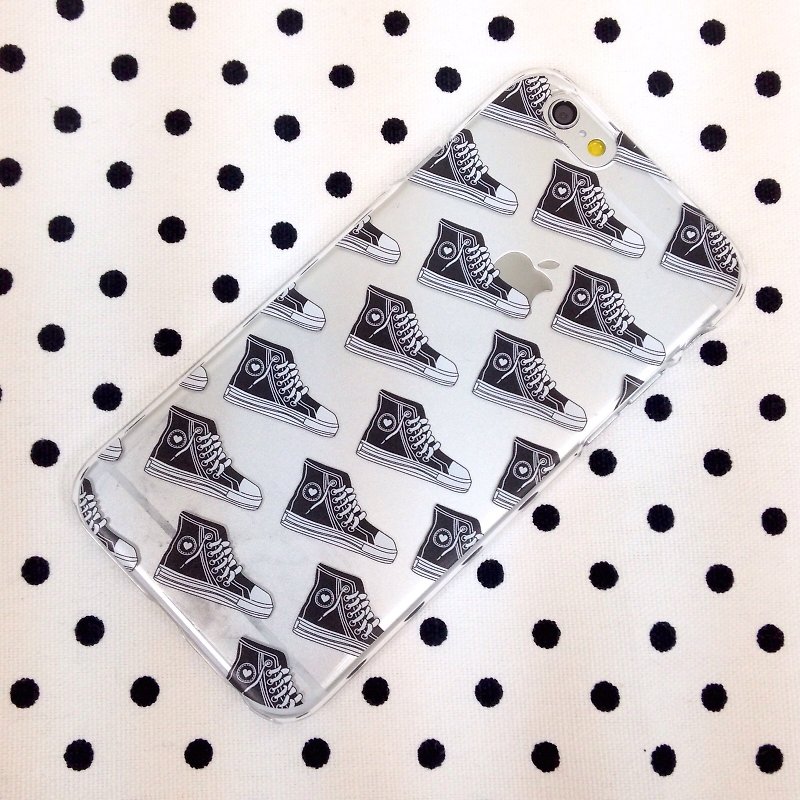 Black Sneaker Pattern Print Soft / Hard Case for iPhone X,  iPhone 8,  iPhone 8 Plus,  iPhone 7 case, iPhone 7 Plus case, iPhone 6/6S, iPhone 6/6S Plus, Samsung Galaxy Note 7 case, Note 5 case, S7 Edge case, S7 case - Phone Cases - Plastic Transparent