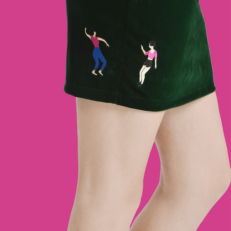 MSKOOK 2014 跳舞天鹅绒刺绣墨绿色短裙 - 裙子/長裙 - 其他材質 
