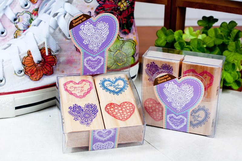 Four into the stamp set - heart-shaped lace - ตราปั๊ม/สแตมป์/หมึก - ไม้ 