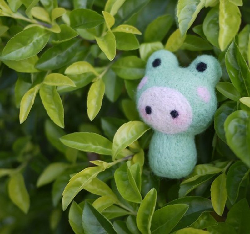 Animal wool felt baby - baby frogs (only one) - Charms - Wool Green