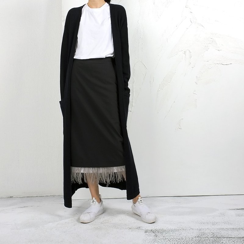 Gaoguo/GAOGUO original designer women's clothing brand 2015 high-waisted thin gray feather wild A-line skirt - Skirts - Other Materials Blue