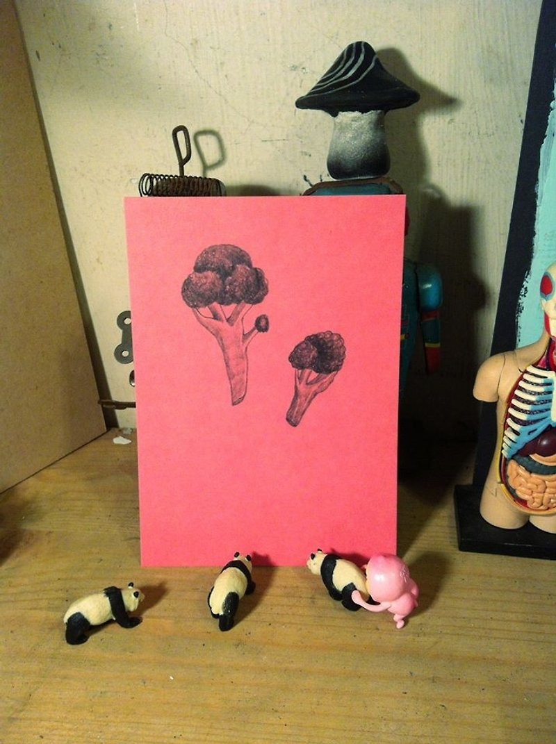  每日一物明信片 單張 花椰菜 粉紅 - 心意卡/卡片 - 壓克力 粉紅色