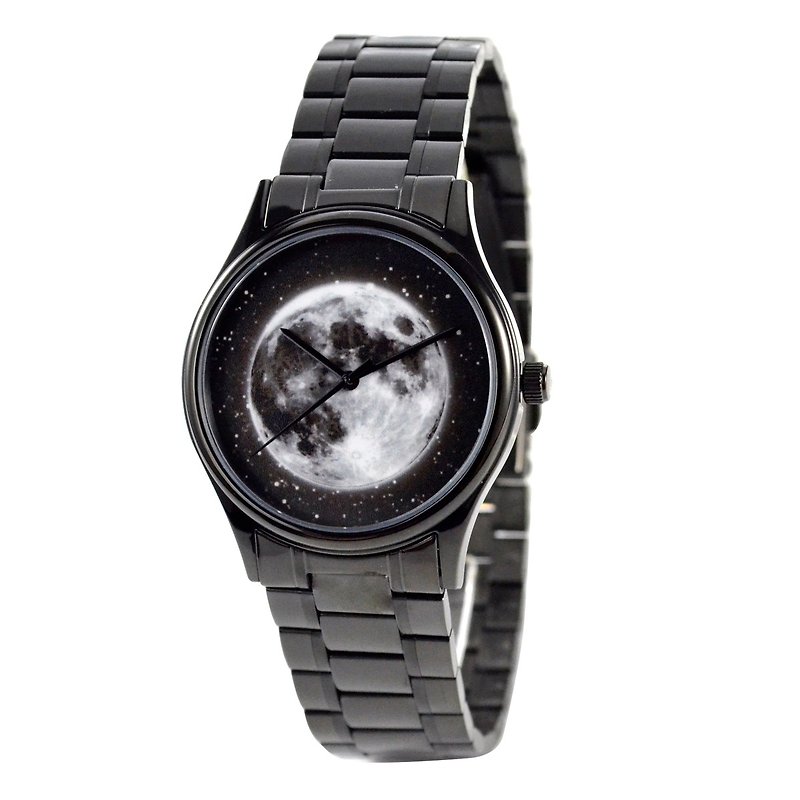 月球星空手錶 (黑色) 黑色錶殼配鋼帶 - 女錶 - 其他金屬 黑色