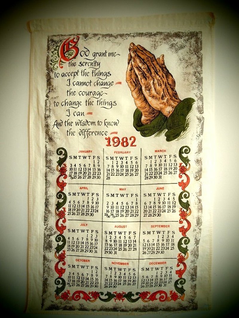 1982 美國早期布面月曆 祈禱 - ตกแต่งผนัง - วัสดุอื่นๆ ขาว