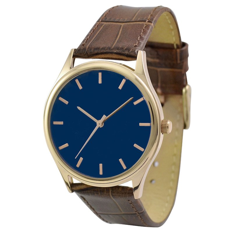 ローズゴールド腕時計（ローズゴールド地金爪とダークブルーのダイヤル） - 腕時計 - 金属 ブルー
