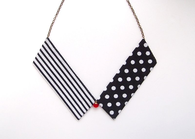 Collar Necklace| Black & White| Dots & Stripes - Necklaces - Other Materials Black