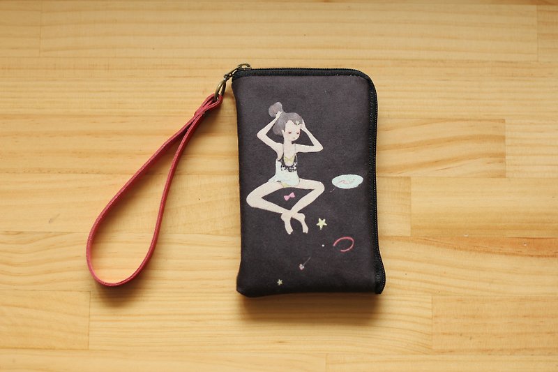 Over the stars night iphone mini illustration mobile phone bag/wallet/document bag/card holder - Other - Other Materials Black