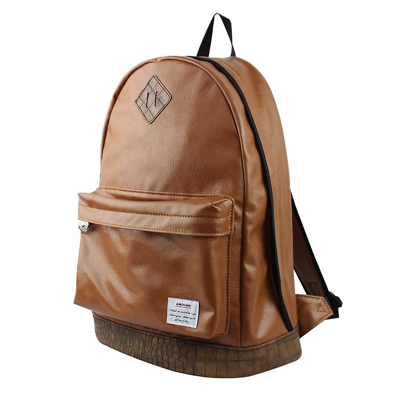 AMINAH-Brown Backpack[am-0286] - กระเป๋าเป้สะพายหลัง - หนังเทียม สีนำ้ตาล