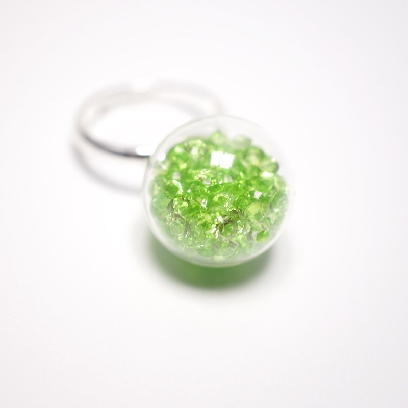 A Handmade 翠綠色水晶玻璃球戒指 - 戒指 - 玻璃 