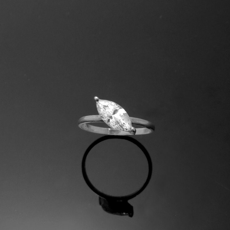 Stone Series / 5x12mm marquise Stone single diamond ring / 925 sterling silver - แหวนทั่วไป - โลหะ สีเงิน