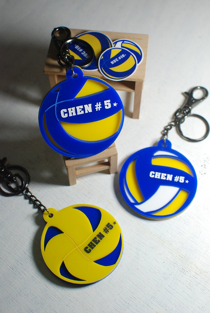 Volleyball key ring custom / vitality basic model / engraved name [school name] + back number / anniversary / graduation gift - Keychains - Acrylic Blue