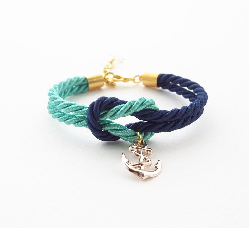 ♥ ELBRAZA ♥ Mint and navy blue nautical bracelet - สร้อยข้อมือ - วัสดุอื่นๆ หลากหลายสี