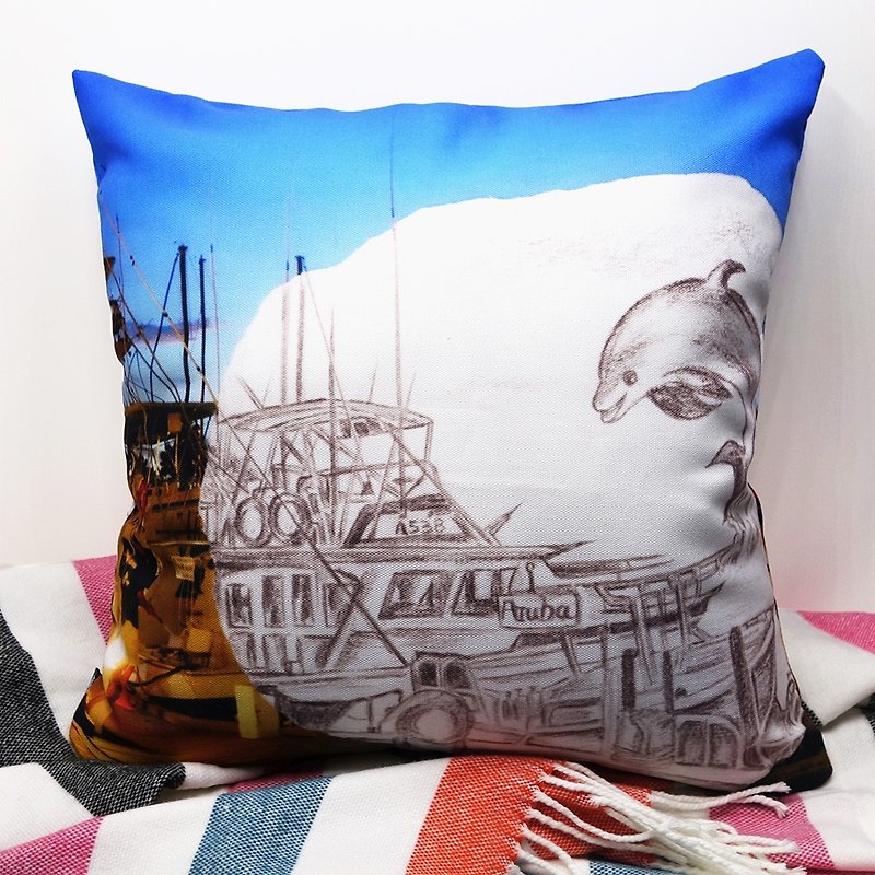 Travel with Pencil Collection - Caribbean Hand Painted Dolphin Pillow - Cozy and Comfortable - Pillows & Cushions - Other Materials 