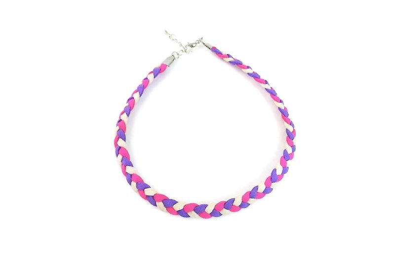 Pink Purple White-Three-color Twist Necklace - สร้อยคอ - หนังแท้ สึชมพู