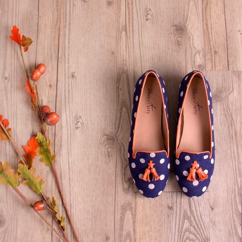 ---------- Shoes Party ---------- Japanese and blueberry fruit dot shoes / shoes / handmade custom / Japanese cloth - Mary Jane Shoes & Ballet Shoes - Other Materials Multicolor