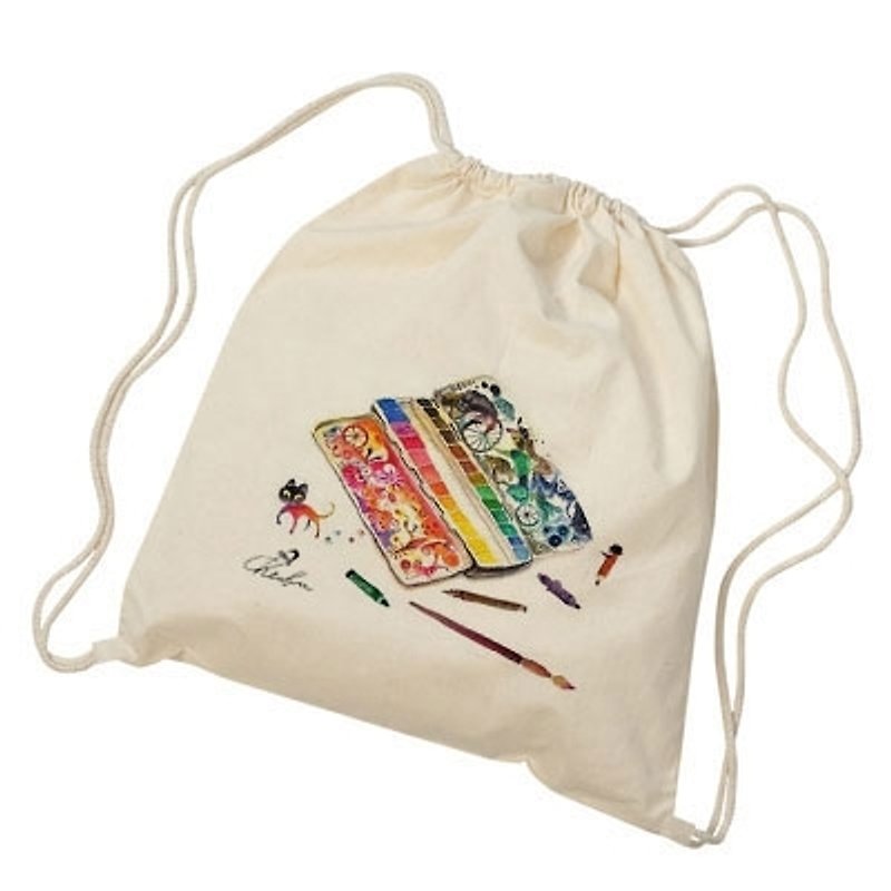 Canvas drawstring backpack-Travel palette - กระเป๋าแมสเซนเจอร์ - วัสดุอื่นๆ ขาว