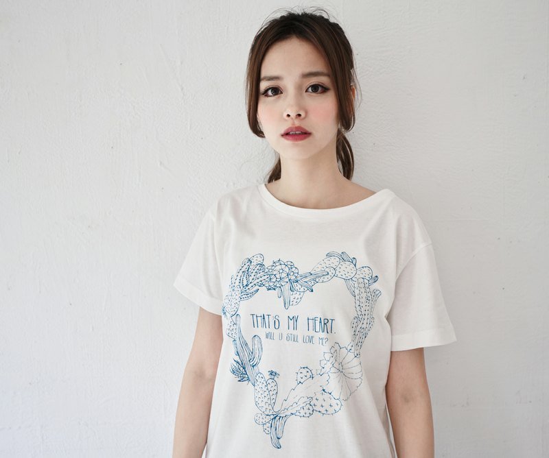 SUMI ♡ love ♡ cactus boyfriend T_3SF008_ white female models - Women's T-Shirts - Cotton & Hemp White