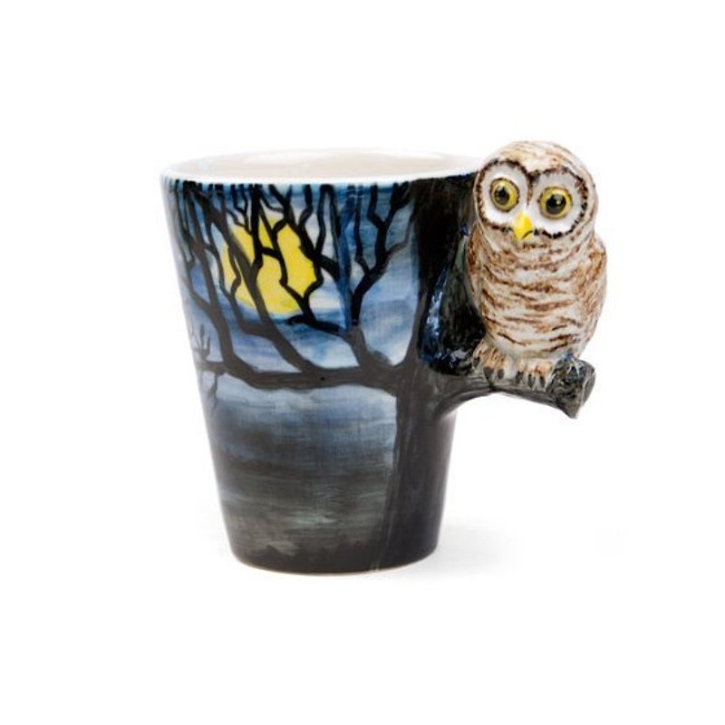 [May] lettering animal mugs Blue Witch British perspective lettering painted ceramic mug cup coffee mug Owl - Mugs - Other Materials Blue