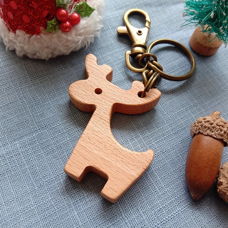 【聖誕節禮物】鑰匙圈│聖誕麋鹿 - 鑰匙圈/鑰匙包 - 木頭 咖啡色