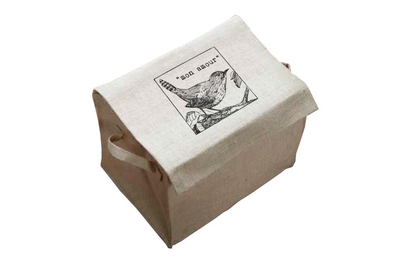 蓋付きフレンチリネングローブボックス -   -  MON AMOURの（：私はあなたを愛しフランス語）ブランク」天然麻織物家具シリーズに記入 - 置物 - その他の素材 ゴールド