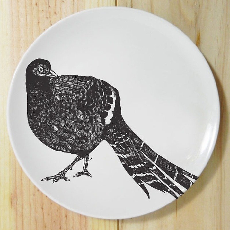 Taiwan Emperor's Pheasant Black Long-tailed Pheasant Taiwan Endemic Birds Mountain Forest Beauty Series 10" Dinner Plate Disc - Small Plates & Saucers - Porcelain White