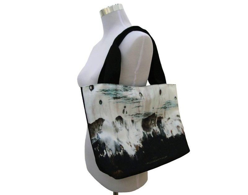 黑白藝術家數碼打印環保袋系列-Stood - 側背包/斜孭袋 - 棉．麻 白色