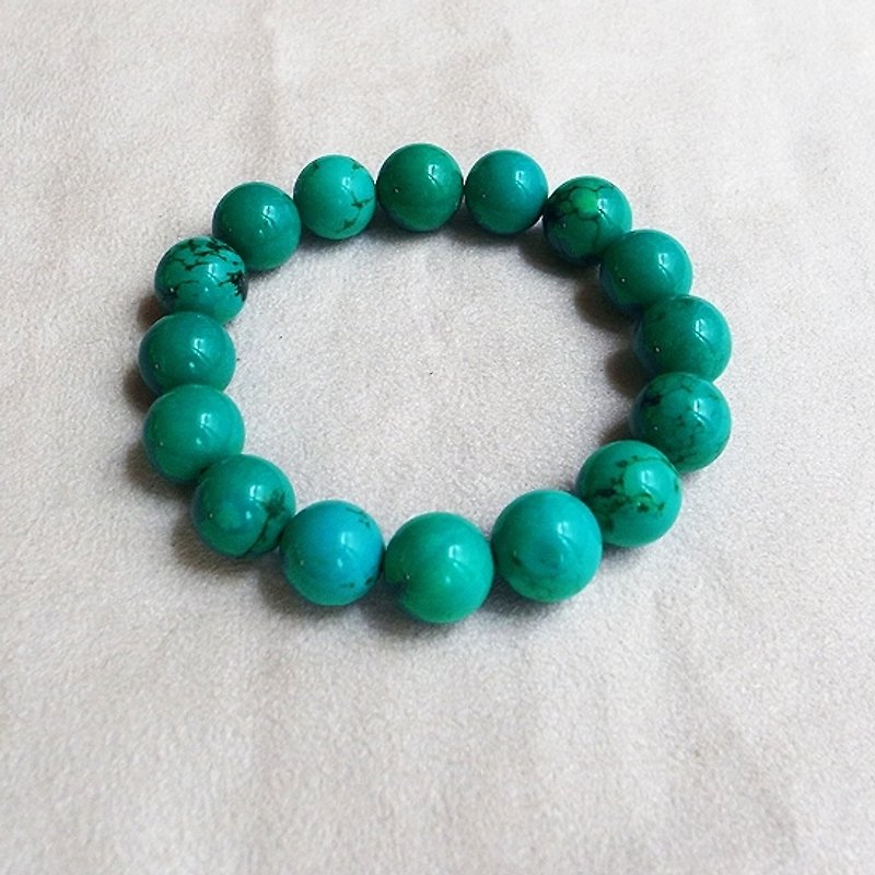 ☽ Qixi hand-made ☽【07274】10mm turquoise bracelet - สร้อยข้อมือ - วัสดุอื่นๆ สีเขียว