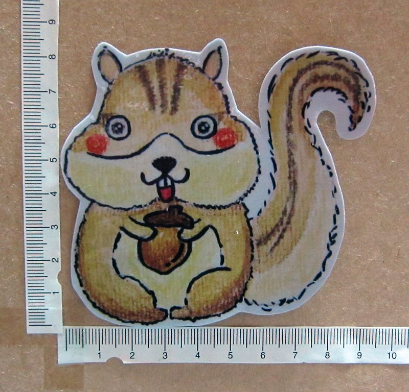 Hand-painted illustration style completely waterproof sticker acorn acorn squirrel - สติกเกอร์ - วัสดุกันนำ้ สีนำ้ตาล