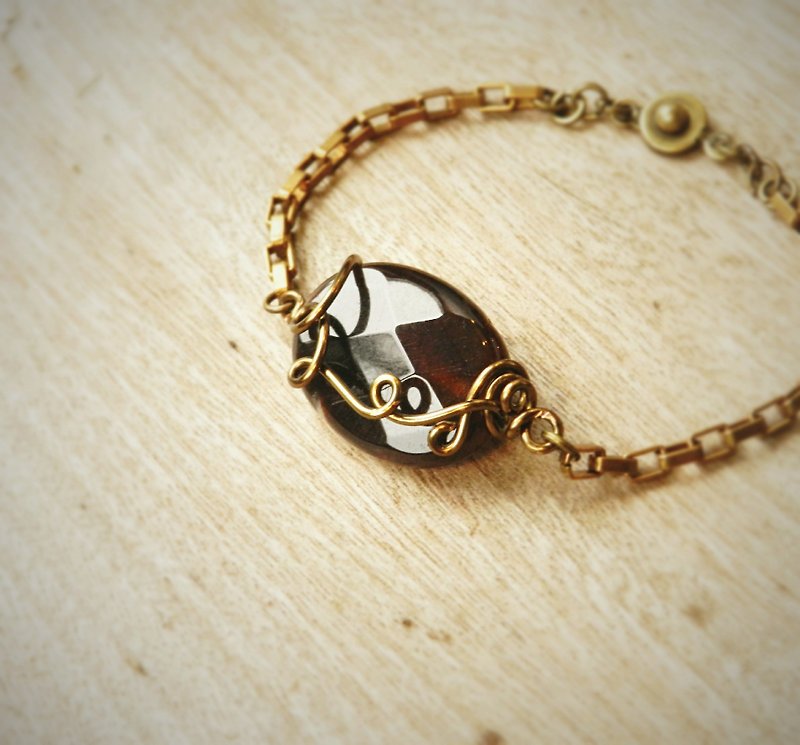 方型個性黃銅編織手環  /  瑪腦 - Bracelets - Gemstone Black