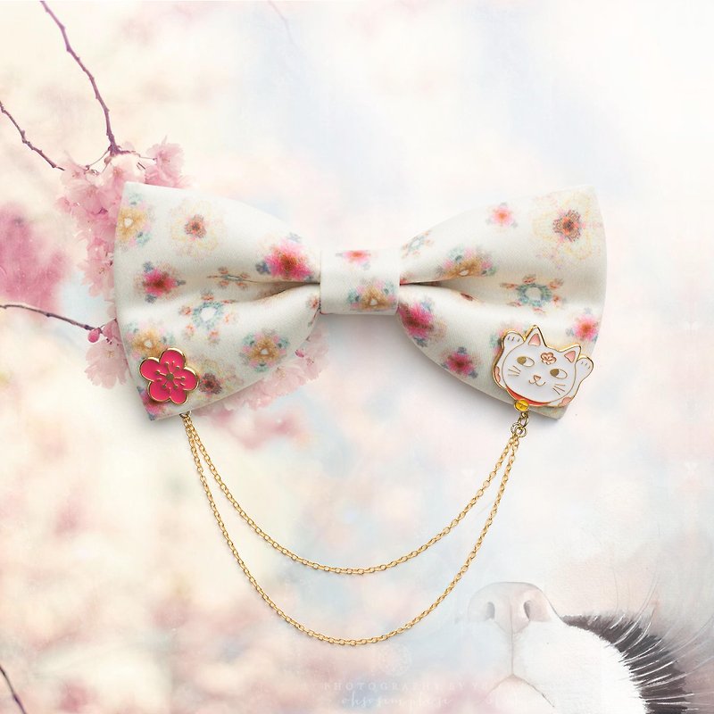 Style 0160 猫プリント 蝶ネクタイ さくら猫首輪 ピンで桜をキャッチ - チョーカー - その他の素材 イエロー