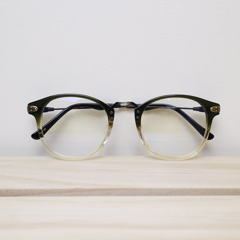 復古鏡框 古銅鏡腳  漸層配色 透明綠搭透明黃鏡框 眼鏡 21g - 眼鏡/眼鏡框 - 塑膠 多色