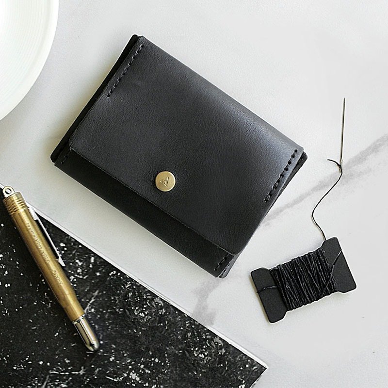 [Customized Gift] Leather Handmade Diy Set - Coin Purse/Black (Free Custom Lettering) - Leather Goods - Genuine Leather Black