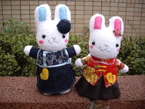 Cute Bunny Chinese Wedding Doll/Pair
