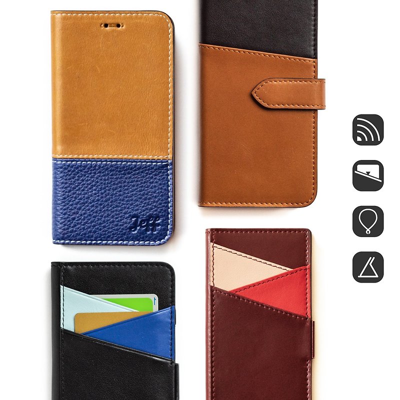FC06 Flip-top standing leather phone case can be embossed iPhone Android All models can be customized - Phone Cases - Genuine Leather Multicolor
