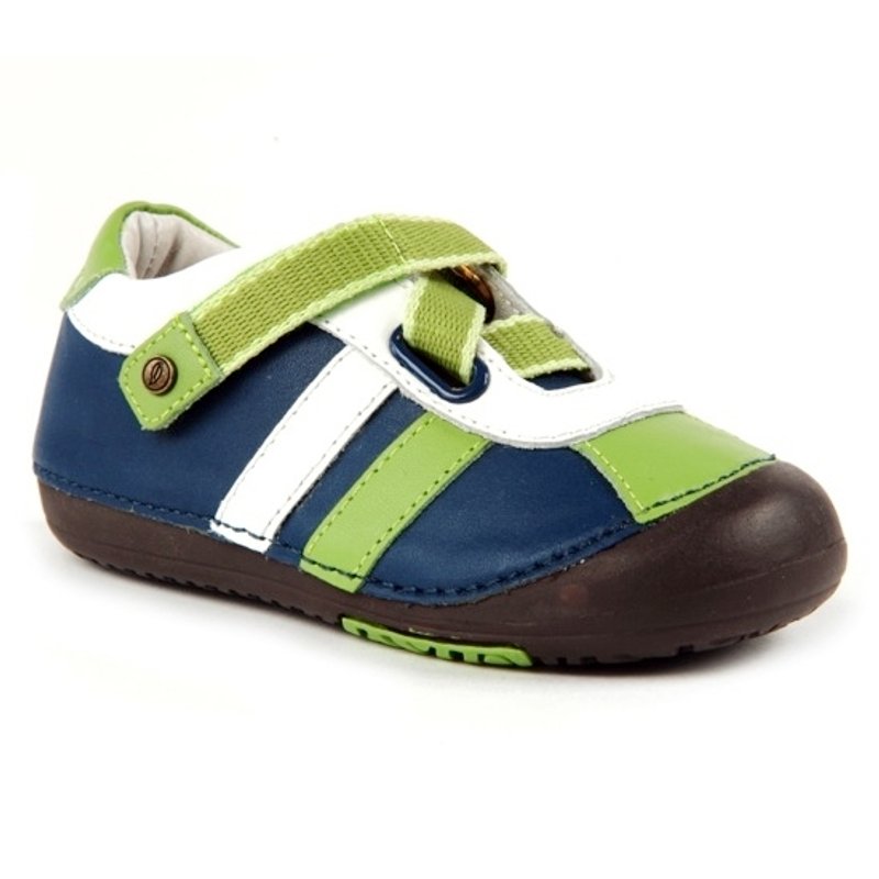 Momo Baby handmade leather shoes function - Z-Strap Sneaker GreenZ type stripe green - Kids' Shoes - Genuine Leather Green