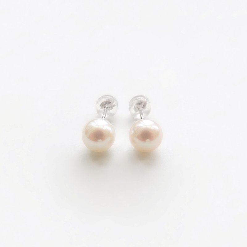 日本純 14K 白金優質淡水珍珠貼耳耳環 6.5mm | 改耳夾看內文說明 - 耳環/耳夾 - 珍珠 白色