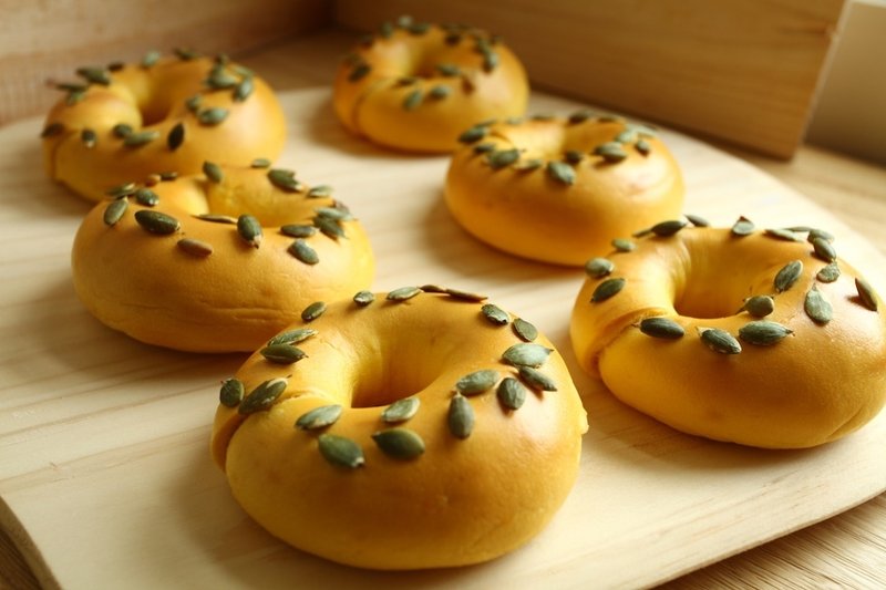 蜂蜜南瓜親子Bagel (2個) - 麵包/吐司 - 新鮮食材 金色
