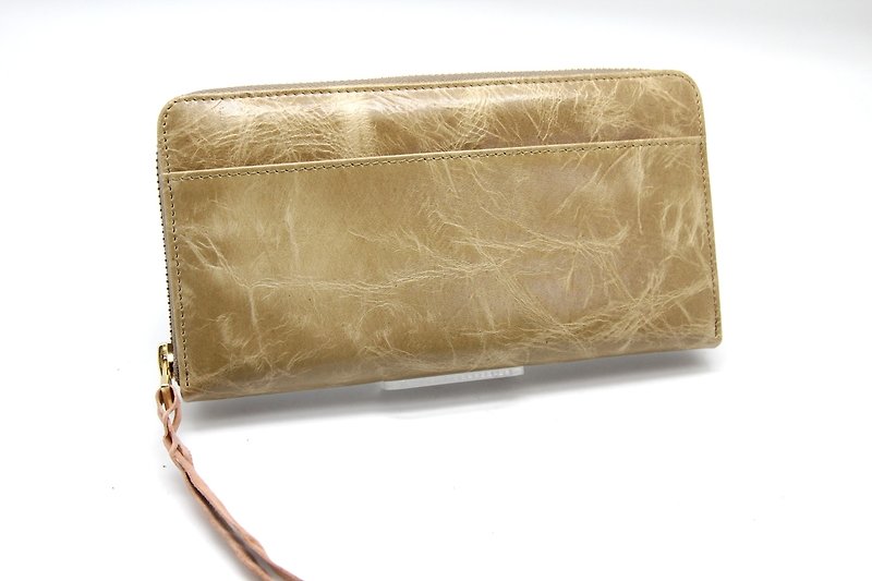 Wrinkle oil pollution length zipper bag (2 colors) - Clutch Bags - Genuine Leather Multicolor