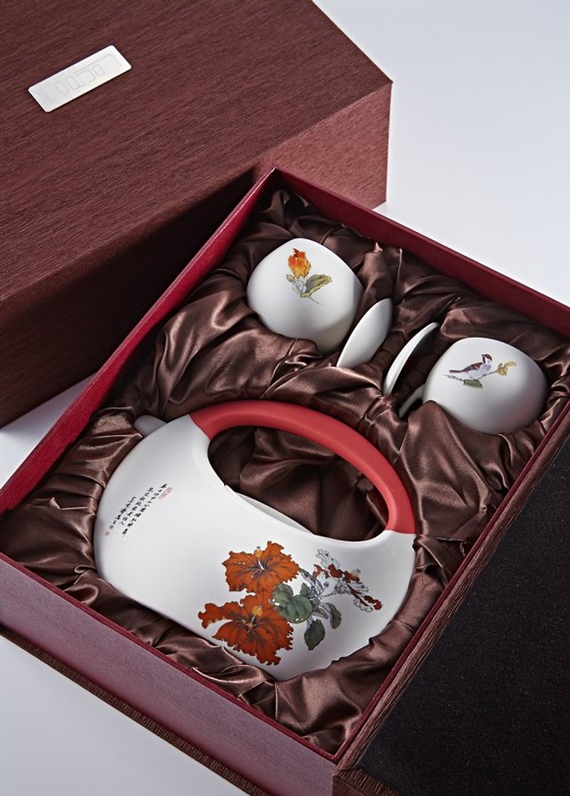 [Rondo bag pot-red hibiscus] ceramic teapot/tea cup double handbag pot gift new home - ถ้วย - ดินเผา สีแดง