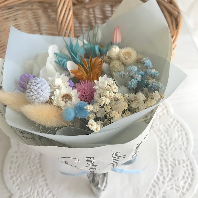 Masako blue tone dry small bouquet birthday gift wedding props - ตกแต่งต้นไม้ - พืช/ดอกไม้ สีม่วง