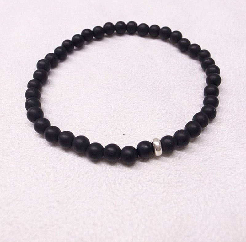 / Qixi hand-made / [07194] Personality wind 4mm matte artificial black agate+925 Silver retaining beads - Metalsmithing/Accessories - Other Materials Black