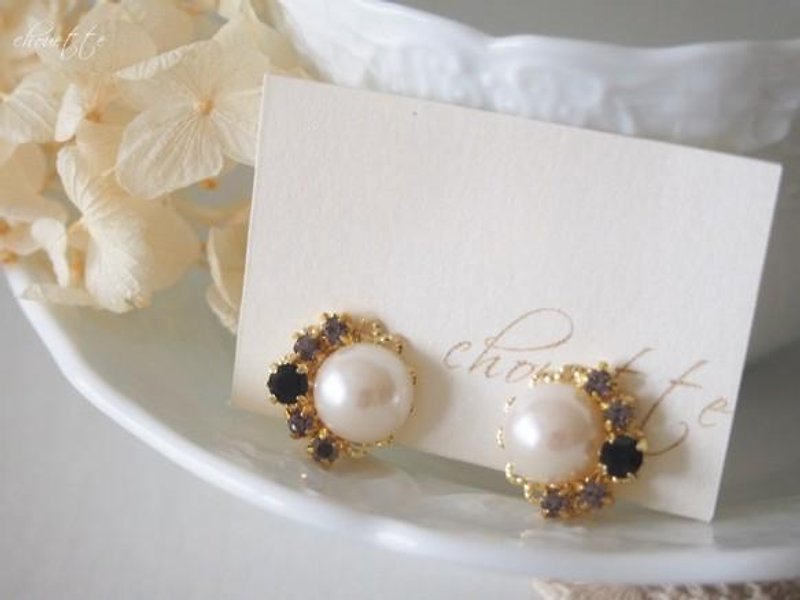 Pearl Bijoux earrings / earrings (Black Diamond) - Earrings & Clip-ons - Other Metals 